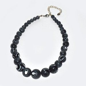 Retro Marbled Black&White Beaded Choker Necklace